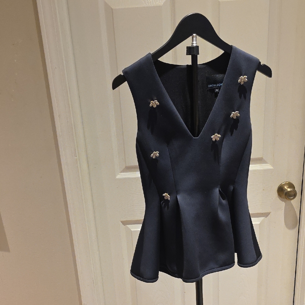 Christopher Kane Navy Embellished Peplum Camisole
